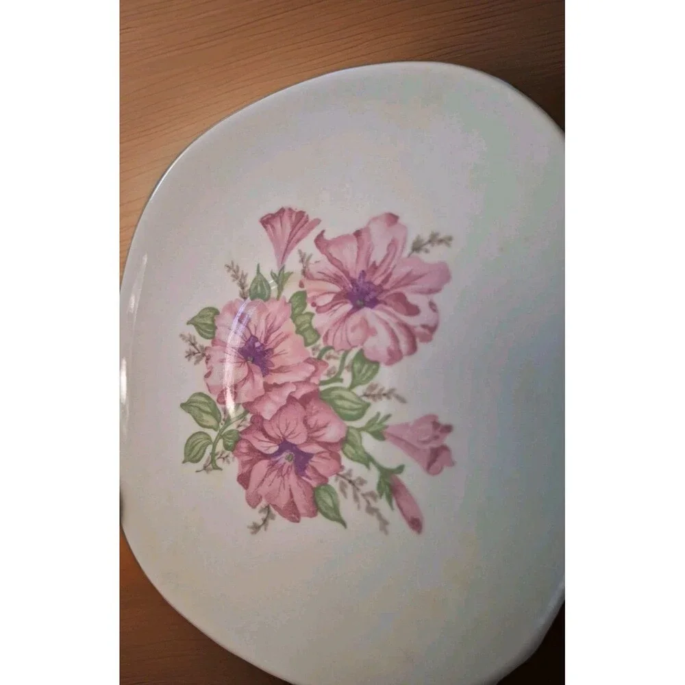 Vintage Taylor Smith Taylor Conversion Pink Flowers Saucer 2-54 USA No Chips